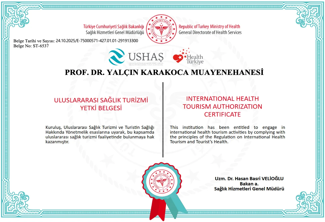 T.C. Sağlık Bakanlığı Uluslararası Sağlık Turizmi Yetki Belgesi — Prof. Dr. Yalçın Karakoca Muayenehanesi