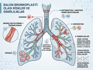 Balon bronkoplasti sırasında geçici hipoksemi ve oksijen seviyesindeki düşüşü gösteren tıbbi illüstrasyon