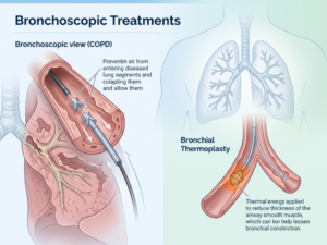 Endobronşiyal valf tedavisinde akciğer fissürleri ve kollateral ventilasyonu gösteren tıbbi illüstrasyon