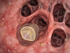 Endobronşiyal valf yerleştirilmesi ve işlem sonrası akciğer hacmindeki değişimi gösteren tıbbi görsel